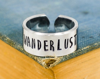 Wanderlust Ring, Hiking, Outdoors, Travel Jewelry, Handmade Aluminum Ring