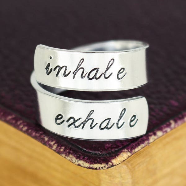 Inhale Exhale Ring, Lotus Ring, Yoga Ring, Wrap Ring, Twist Ring, Affirmation Ring, Adjustable Aluminum Ring