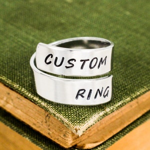 Personalized Wrap Ring, Custom Adjustable Aluminum Ring, Twist Ring
