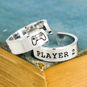 Player 1 Player 2 Ring Set, PS4 Rings, Gamer Couple Rings, Gamer Ring Set, Valentines Day Gift image 2