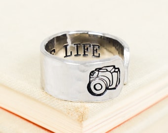 Capture Life Ring, Photography Gift, Gift for Photographer, Handmade Aluminum Ring