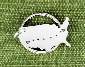 Llavero de relación de larga distancia, EE.UU., personalizado, regalo del Día de San Valentín