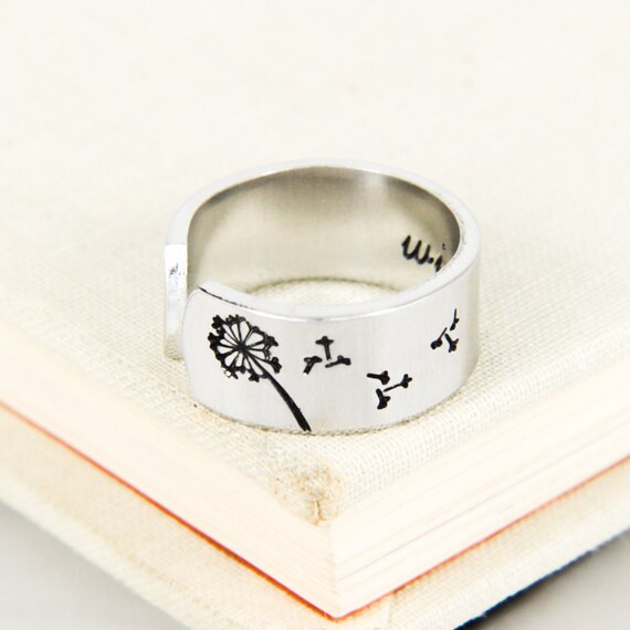 Friendship Gift Wish Dandelion Adjustable Silver Ring Flower Ring