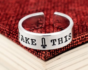 Take This Sword Ring: Hand Stamped Aluminum Gamer Ring