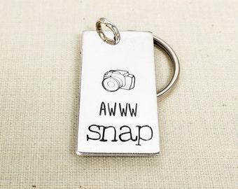 Aww Snap Keychain, Gift for Photographer, Camera Keychain, Photography Gift