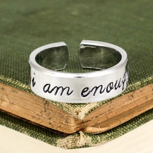 I Am Enough Ring, Positivity, Feminist, Positive Thinking, Script Font