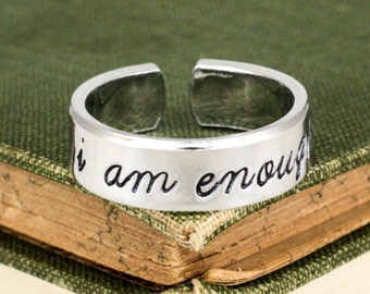 I Am Enough Ring, Positivity, Feminist, Positive Thinking, Script Font