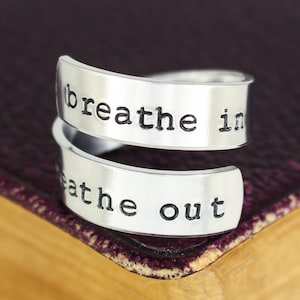 Breathe In Breathe Out Ring, Lotus Ring, Yoga Ring, Wrap Ring, Twist Ring, Affirmation Ring, Adjustable Aluminum Ring