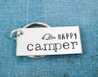 Happy Camper Keychain, Outdoors, Camping, Tent Camping, Backpacking