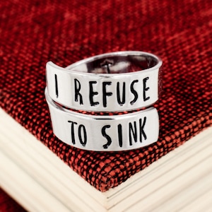 Anello &quot;I Refuse to Sink&quot;, anello con ancora, anello regolabile in alluminio