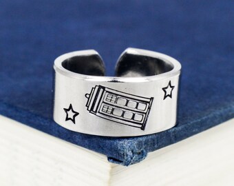 TARDIS Ring, Police Box Ring, Nerd Jewelry, Gift for Best Friend, Nerd Gift, Adjustable Ring