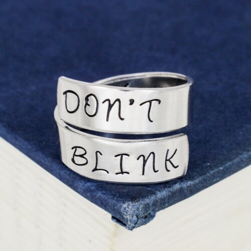Don't Blink Wrap Ring, Doctor, Who Ring, Science Fiction, Adjustable Aluminum Twist Ring