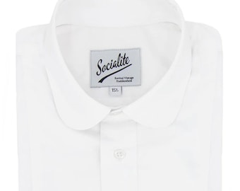 Camisa estilo anos 1930 com gola club e punho de algodão.