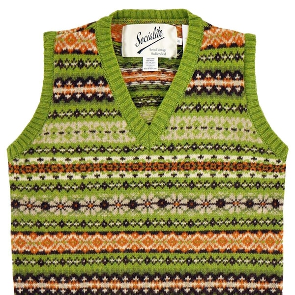 Womens Fairisle Tank Top - Hand Produced Pure Scottish Shetland Wool Vintage 1940s 1950s Style Vest - Calypso Green