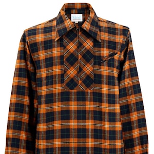 Orange Check Zipped Leisure Shirt - 1950s Authentic Vintage Look - Revival Men&#39;s Retro All Cotton Lumberjack &quot;Woodsman&quot; Shirt in Beech