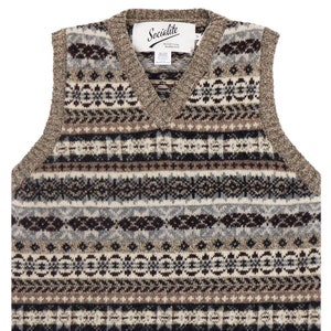 Fairisle Tank Top - 1940s Authentic Vintage Look - Socialite &quot;Mushroom&quot; Knitted Vest Pullover in Beige & Grey - Retro Men&#39;s Knitwear