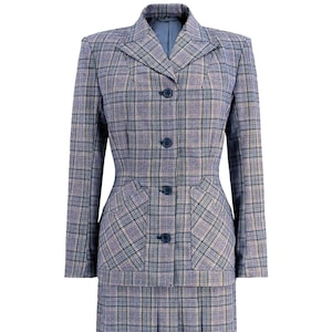 Blue Check Forties Skirt Suit - 1940s Style Authentic Vintage CC41 - Socialite &quot;Homefront&quot; Suit in Navy Blue - Retro Womenswear