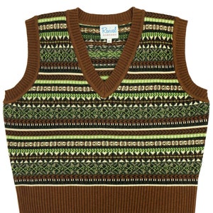 Fairisle Tank Top - 40er Jahre authentischer Vintage Look - Revival ""Melvin"" Strickweste Pullover in Haselnuss-Braun - Retro Herren Strickmode"