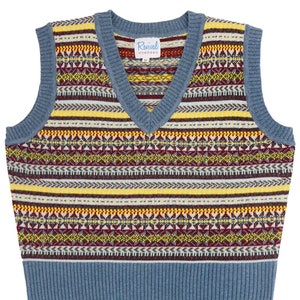 Fairisle Tank Top - 40er Jahre authentischer Vintage Look - Revival ""Melvin"" Strickweste Pullover in Paridae Blau - Retro Herren Strickmode"