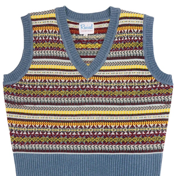 Fairisle Tank Top - 1940s Authentic Vintage Replica - Revival "Melvin" Knitted Vest Pullover in Paridae Blue - Retro Men's Knitwear