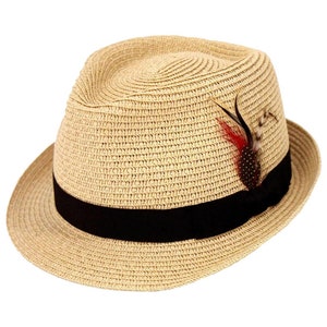 Straw Trilby Hat | Men&#39;s Beige Straw 1950s Vintage Style Lightweight Summer Panama Trilby Sun Hat