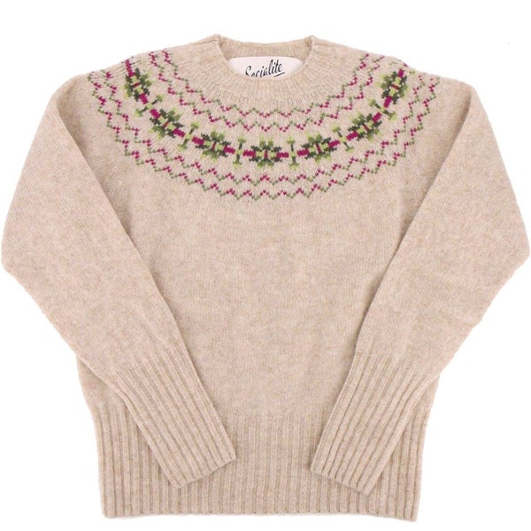 Fairisle Pure Wool Jumper - 1940s Style Vintage Replica - Socialite "Blair" Sweater in Rosalie Beige - High Quality Retro Knitwear