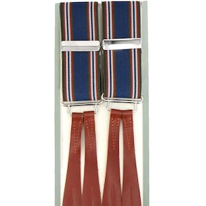 Trouser Braces | Authentic 1940s Handmade Vintage Navy & Orange Stripe Braces with Leather Loops