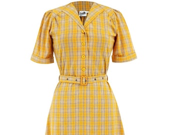 1940s Vintage Style Dress - Authentic Vintage "Lumber Jill" Work Dress in Yellow Check - Retro Dress