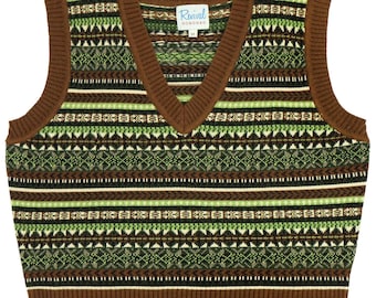 Fairisle Tank Top - 1940s Authentic Vintage Replica - Revival "Melvin" Knitted Vest Pullover in Hazelnut Brown - Retro Men's Knitwear