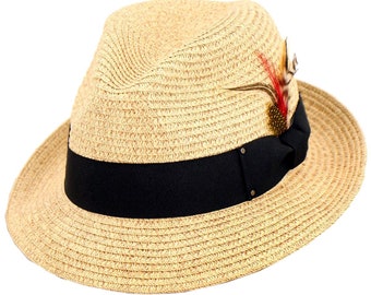 Straw Trilby Hat | Men's Beige Straw Fifties Vintage Style Lightweight Summer Trilby Sun Hat