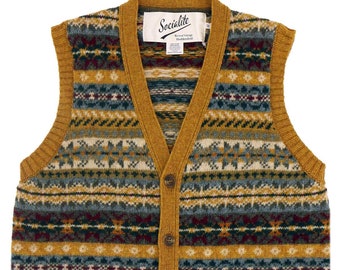 Fairisle Tank Top mit Knöpfen - 1940er Jahre Original Replik - Socialite Strickweste in Kümmel Orange - Retro Herren Strickmode