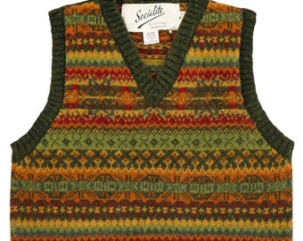 "Fairisle Tank Top - 1940er Jahre Original Replica - Socialite ""Pineshadow"" Strickweste Pullover in Grün - Retro Herren Strickmode"