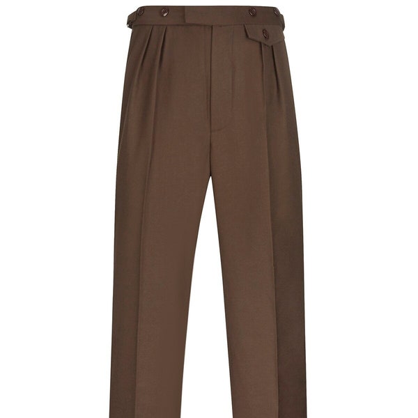 Fishtail Back Trousers - Revival Vintage Authentic 1940s Replica "Harry" Trousers - Men's High Waist Retro Trousers in Cocoa Brown