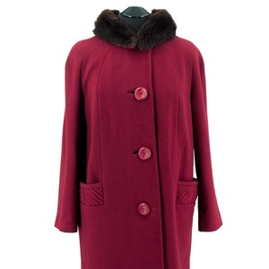 Vintage Cherry Red Fur Collar All Wool Coat UK 12