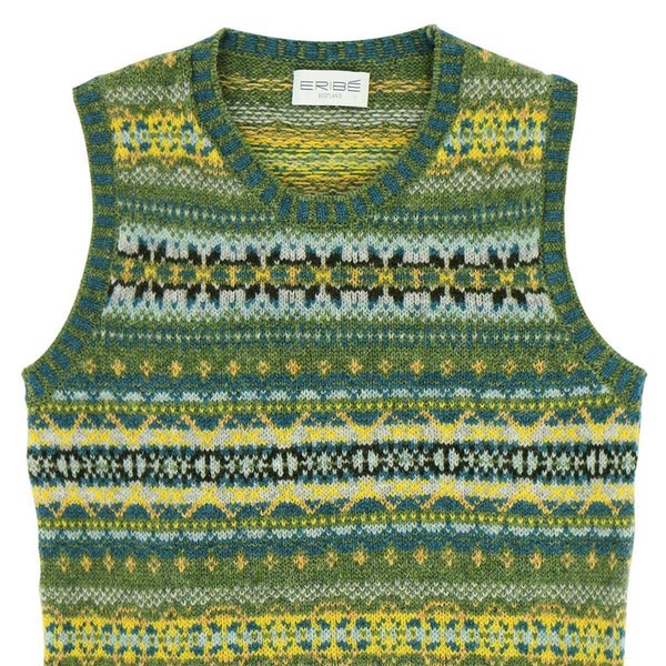 Fairisle Tank Top - Womens Hand Produced Pure Scottish Shetland Wool Vintage 1940s 1950s Style Vest - Botany Green