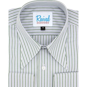 Spearpoint jaren 40 vintage overhemd met kraag - Franse manchet - Calder Green Stripe - Peaky Blinders-shirt heren
