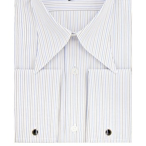 Spearpoint Collar Shirt - Grey Blue Windsor Stripe - 1930s 1940s Authentic Vintage Look - Cotton French Cuff - Men&#39;s Peaky Blinders