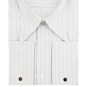 Spearpoint Collar Shirt - Brown Blue Windsor Stripe - 1930s 1940s Authentic Vintage Look - Cotton French Cuff - Men&#39;s Peaky Blinders