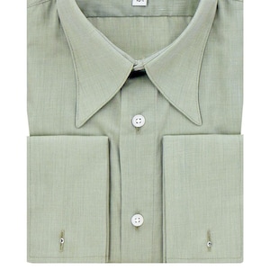 Shirt met speerpuntkraag - Premium katoen saliegroen - Heren jaren 30 Authentieke Vintage Look - Revival Franse dubbele manchet