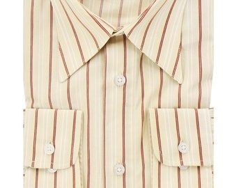 Spearpoint Collar Shirt - Premium Cotton Flax Track Stripe - Men's 1930s 1940s Authentic Vintage Replica - Single Barrel Cuff