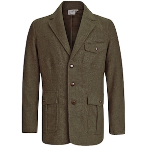Wollen jas visgraatmotief - Socialite 1930s 1940s 1940s Quality Look Vintage Style &quot;Clubman&quot; geplooid zakjack - groen