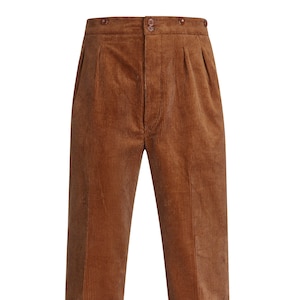 Pantalon rétro en velours côtelé - Pantalon Edwin authentique style renaissance des années 1940 et 1950 - Châtain marron