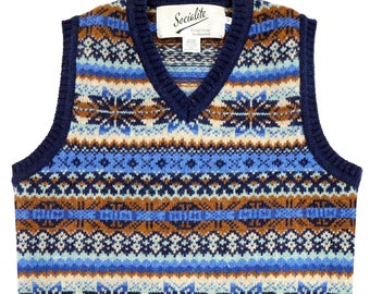 Fairisle Tank Top - 1940s Authentic Vintage Style - Socialite "Starnight" Knitted Vest Pullover in Blue - Retro Men's Knitwear