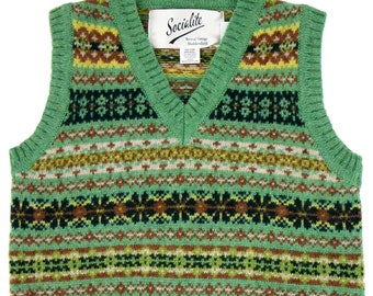 Fairisle Wool Tank Top - Women's 1940s Vintage Style Knit - Premium Hand-Knit Scottish Knitwear - Fern Green