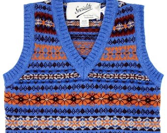 Fairisle Wool Tank Top - Women's 1940s Vintage Style Knit - Premium Hand-Knit Scottish Knitwear - Cobalt Blue