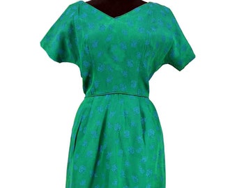 Emerald Green Double Skirt 1960s Dress UK10