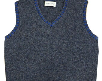 Pure Wool Tank Top - Men's 1940s Vintage Style Knit - Premium Hand-Knit Scottish Knitwear - Steel Grey