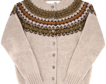 Vintage Style Cardigan - Womens 1940s Socialite Premium Quality Pure Scottish Lambswool Fairisle Retro Knitwear - Ramble Beige