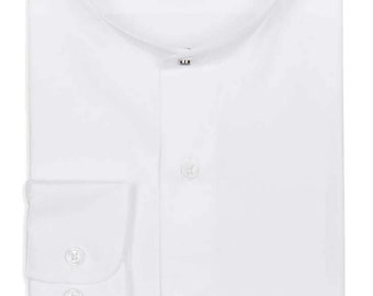 1940s Style Grandad Shirt - White Cotton Detachable Collar