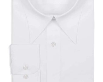Chemise blanche avec col à pointes de lance - authentique réplique vintage des années 1930 - 1940 - chemise à manchette simple en coton néo-renaissance - chemise Peaky Blinders pour homme